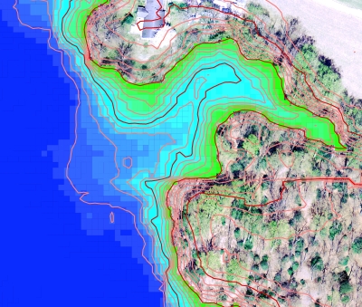 GIS contour map showing higher elevation of marsh surface at the outflow of
a valley